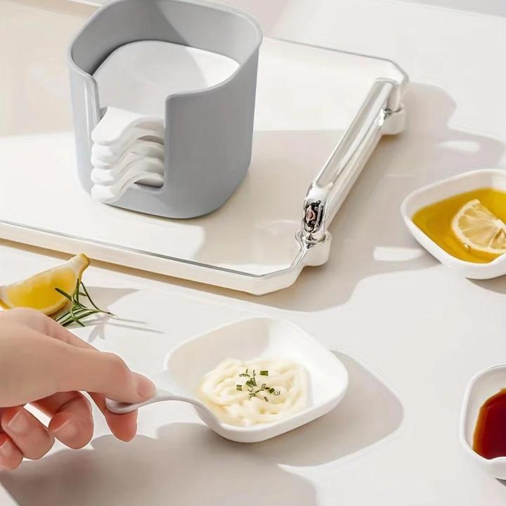 6pcs/Set%20Sauce%20Dish%20Dipping%20Bowls,Plastic%20Seasoning%20Dish%20White%20Square%20Dipping%20Sauce%20Pickle%20Dish%20Spit%20Bone%20Dish%20with%20Handle%20-%20Image%204