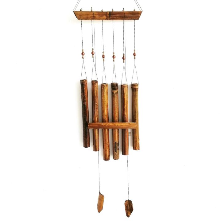Bamboo wind chime six tubes with beads