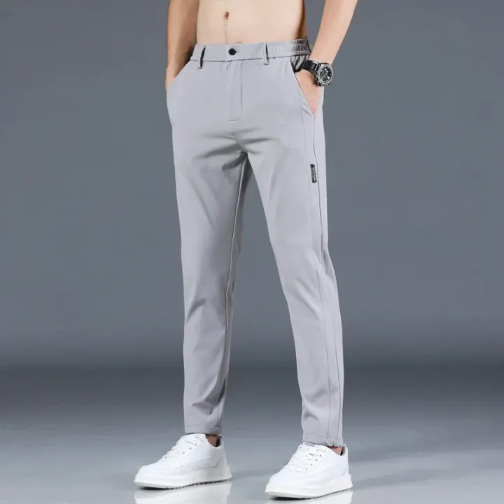 2024%20Summer%20New%20Thin%20Ice%20Silk%20Stretch%20Men's%20Pants%20Casual%20Elastic%20Waist%20Smooth%20Trouser%20Pants%20Male%20Brand%20Clothing%205%20Colour%20-%20Image%203
