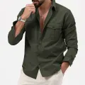 New Men Shirts Long Sleeve Casual Spring Summer Retro Work Multi-pocket Slim Social Business Casual Blouse Solid Color Shirt. 