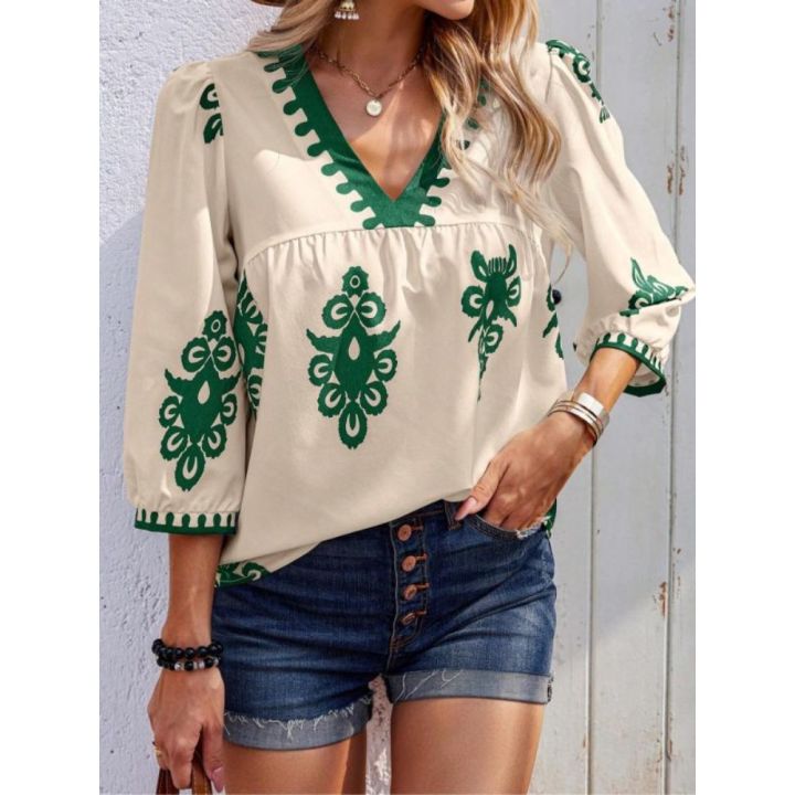 Plus%20Size%20Women's%20Casual%20V-neck%20Shirt%20Woman%20Loose%20Summer%20Casual%20Outdoor%20Tee%20Shirt%20Breathable%20Tops%20-%20Image%203