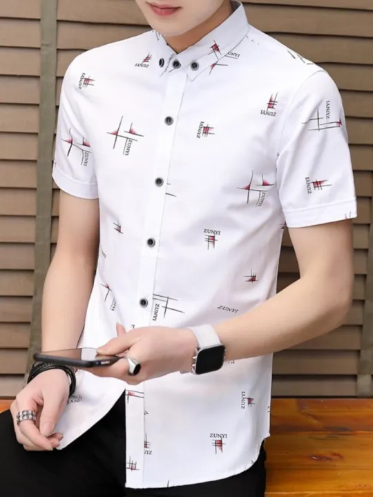 Korea Casual Cool men's shirt Short Sleeve Summer Cotton Slim Trend Shirt Large Size Cool Brand top New Arrival