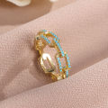 ZAKOL New Turquoise Zircon Finger Ring Set for Women Men Exquisite Original Design Engagement Party Jewelry .