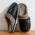 Pu Leather Big Sizes Men slippers Indoor Fur Flat Men's Winter Home Slipper Cotton Bedroom House Shoes. 