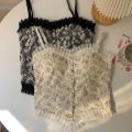 1PC Women's Camisole Summer French Lace Floral Ruffle No Steel Ring With Chest Pad Girl Bottoming Shirt Tank Top.