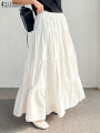 ZANZEA Women Korean Fashion Tiered Maxi Skirt Elastic Waist Casual Solid Color A-line Faldas Mujer Holiday Streetwear Long Jupes. 