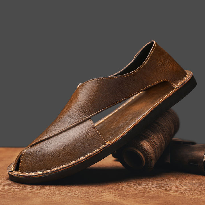 Genuine Leather Men's Sandals Beach Shoes Slippers High Quality Non-slip Men Casual Breathable Summer Footwear Mens Outdoor Shoe