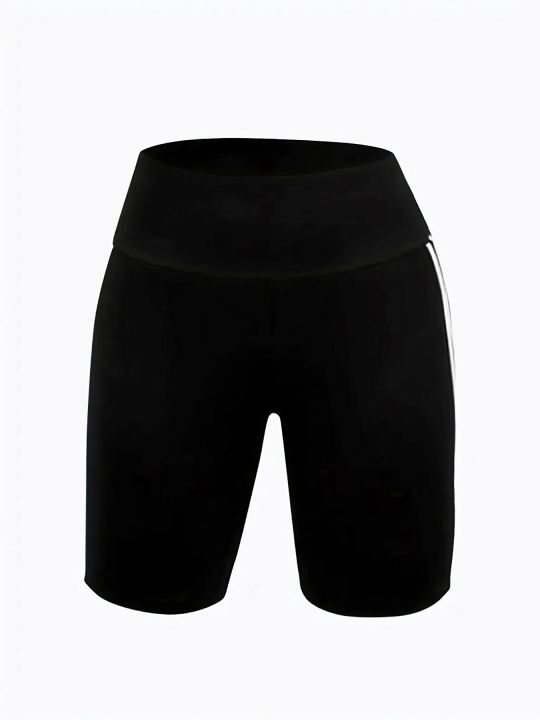 High%20Stretch%20Plus%20Size%20Athletic%20Shorts%20for%20Women%20Sporty%20Knit%20Mid%20Thigh%20Pants%20with%20Side%20Stripes%20Fashionable%20and%20Comfortable%20Pants%20-%20Image%204