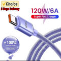 120W 6A Fast Charge USB Type C Quick Charge Cable For Samsung S23 Realme Xiaomi 13 Huawei Phone Fast Charging Cable Data Cables. 