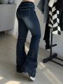 Kalevest Y2K High Street Low Rise Jeans Blue Women Pants Bootcut Pockets Jeans Streetwear Low Waist Jeans Wide Leg Pants.
