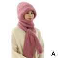 Winter Knitted Integrated Hat Scarf Set Cold Proof Ear Protection Scarf Warm Beanies Cycling Windproof Ladies Outdoor Caps.