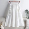 Khaki Solid Casual Elastic High Waist A-line Lace Up Women's Skirt Korean Fashion Mid-Calf Long Skirts For Women 2024 Spring. 