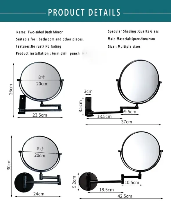 Dressing%20Mirror%20Wall%20Mounted%208%20Inch%20Magnifying%20Two-sides%20Mirror%20Space%20Aluminum%20Black%20%20Makeup%20Mirror%20Cosmetic%20Lady%20%20-%20Image%207