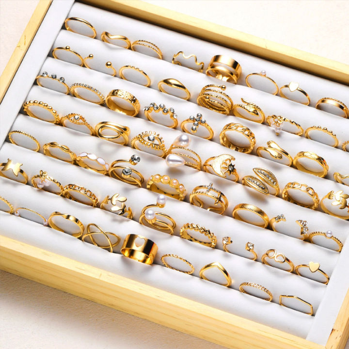 Vintage%20Elegant%2066%20Piece%20Fashion%20Ring%20Set%20Gold%20Color%20Pearl%20Geometric%20Rings%20Design%20for%20Women%20Daily%20Party%20Wear%20Jewelry%20Gifts%202024%20-%20Image%203