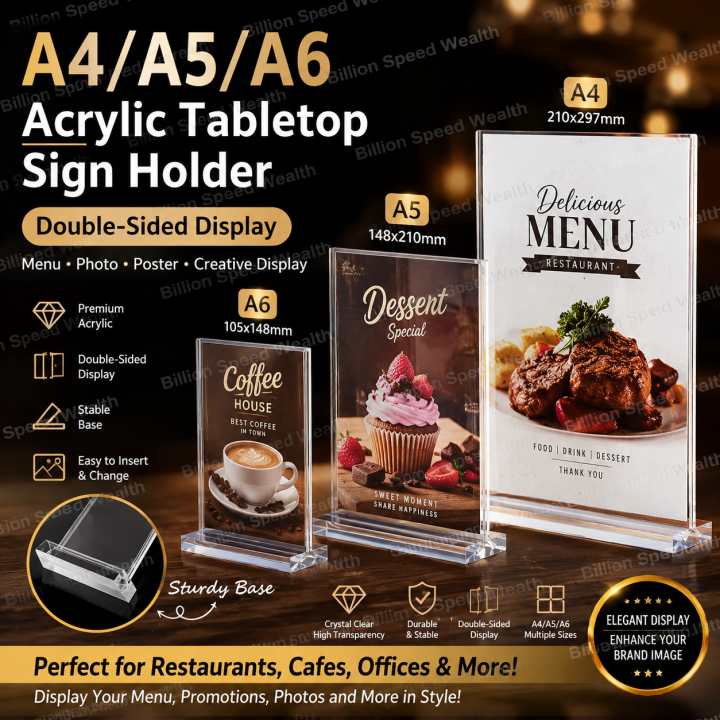 A4/A5/A6 Table Top Acrylic Sign Holder Double Sided Menu Paper Display ...