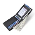Airtag Business Genuine Cow Leather Men Bifold Thin Wallet RFID Blocking Credit Bank Card Holder with ID Window Male Purse Black. 