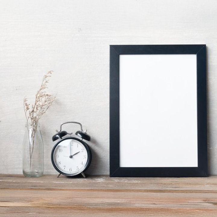 A4 Size Photo Frame with Side Table Stand and Hanging Hooks - Wooden Black Frame