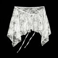 Apparel Accessories French Lacing Lace Mini Skirt Embroidery Irregular Hemline Lace Up Ruffles Skirt Y2K Apron Wrap Skirt. 
