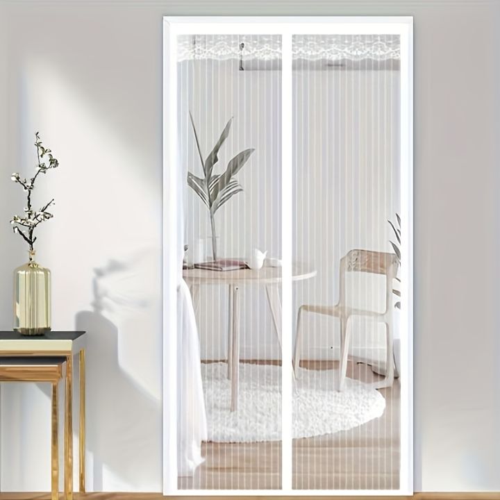 Magnetic%20Door%20Curtain%20with%20Mesh%20-%20No-Drill%20Installation%20Suitable%20for%20Indoor/Outdoor%20Use,%20White%20Stripe%20Mosquito%20Proof%20Screen%20-%20Image%204