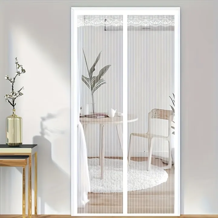 Magnetic%20Door%20Curtain%20with%20Mesh%20-%20No-Drill%20Installation%20Suitable%20for%20Indoor/Outdoor%20Use,%20White%20Stripe%20Mosquito%20Proof%20Screen%20-%20Image%204