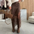 2025 High Waist Lace Skirts Fashion Women Slim Hollow Out Autumn Patchwork Boho Maxi Skirt Casual Office Lady Commute Clothes.