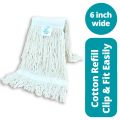Krystal Mops Cotton Wet Mop Refill – 6 Inch Wide, 300 Gram – Easy Clip & Fitmop refill, cotton mop, wet mop refill, floor cleaning mop, Krystal mop, mop head, cleaning tools, cotton wet mop. 