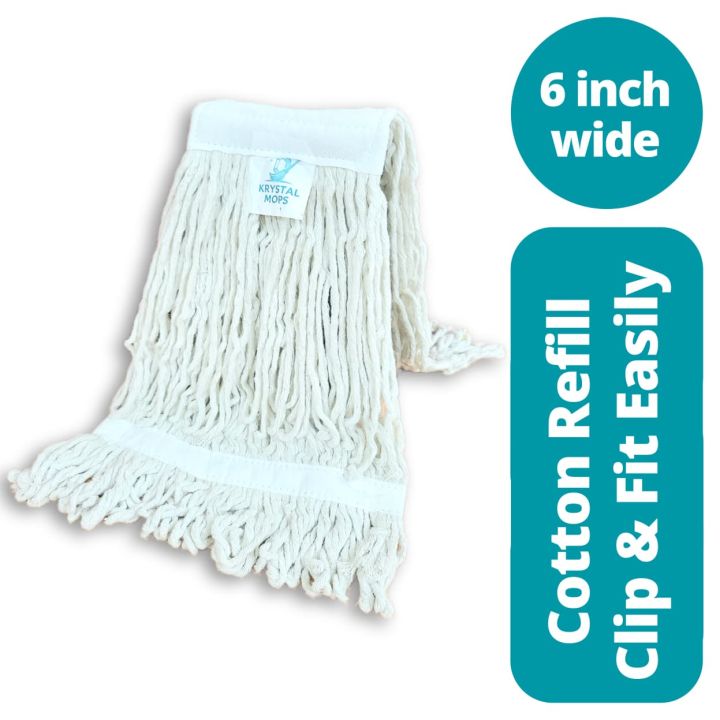 Krystal Mops Cotton Wet Mop Refill – 6 Inch Wide, 300 Gram – Easy Clip & Fitmop refill, cotton mop, wet mop refill, floor cleaning mop, Krystal mop, mop head, cleaning tools, cotton wet mop