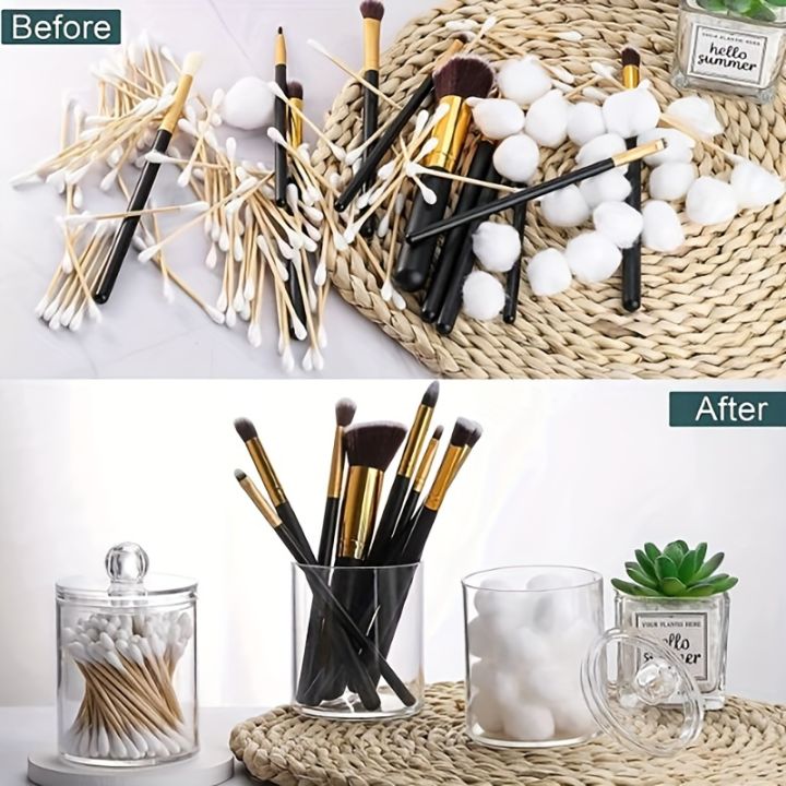 1/2/3%20Pack%20Plastic%20Cotton%20Swab%20Ball%20Pad%20Holder,%2010%20Oz%20Bathroom%20Organizer,%20Qtip%20Apothecary%20Jar%20Clear%20Container%20Dispenser%20-%20Image%205