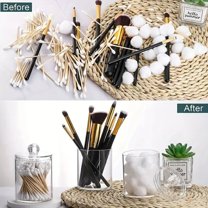 1/2/3%20Pack%20Plastic%20Cotton%20Swab%20Ball%20Pad%20Holder,%2010%20Oz%20Bathroom%20Organizer,%20Qtip%20Apothecary%20Jar%20Clear%20Container%20Dispenser%20-%20Image%205