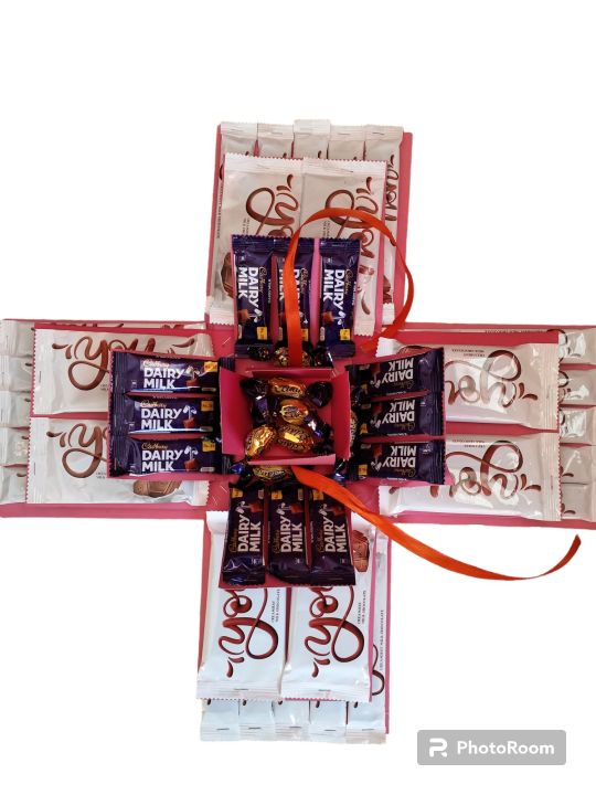 Chocolate Gift box 4 layers with You chocolate and Cadbury dairy milk chocolates and Cadbury eclairs gold toffees
