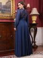 Mgiacy plus size  Round neck see-through sequin embroidery patchwork lantern long sleeve chiffon full skirt Evening gown. 