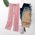 Women's Ice Silk Pleated Pants Summer New Loose Thin Cool Breathable Straight Trousers Solid Color Elastic All-match Casual Pant. 