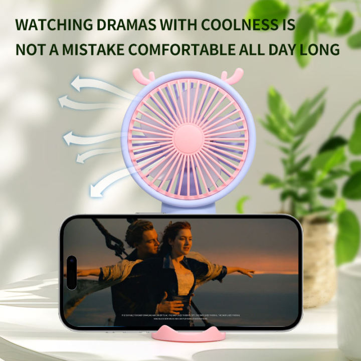 Cartoon Ear Mini Handheld Fan with Light – 3-Speed Summer Kids Electric Fan & Activity Gift | USB Rechargeable