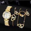 6 pcs Gold Juwelery Set women diamond gold colour wath earing necklace bracelets luxury casual Juwelery Set. 