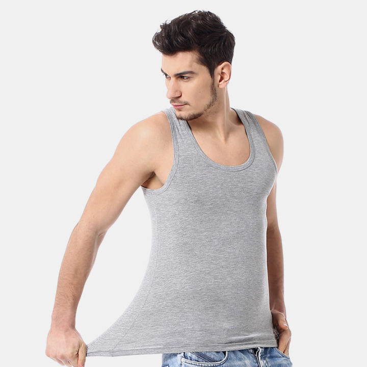Men's%20Four%20Season%20Classic%20Black%20White%20And%20Gray%20Pure%20Cotton%20Casual%20Sports%20Vest%20Comfortable%20Running%20And%20Sweat%20Absorbing%20Base%20Shirt%20-%20Image%204