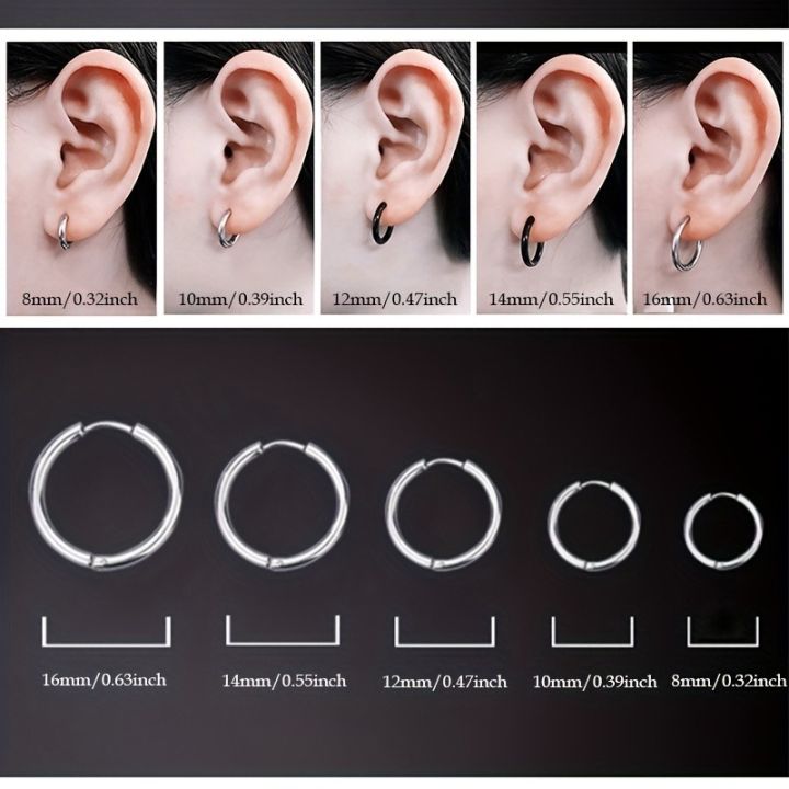5%20Pcs%20Men's%20Simple%20Stainless%20Steel%20Hoop%20Earrings,%20Unisex%20Earrings,%20Cartilage%20Piercings%20Jewelry%20-%20Image%202