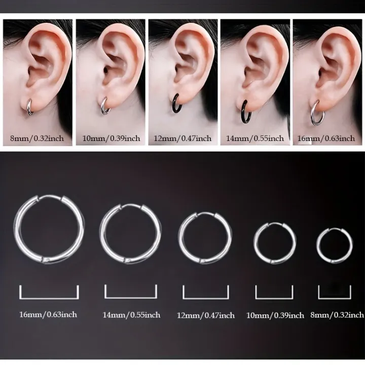 5%20Pcs%20Men's%20Simple%20Stainless%20Steel%20Hoop%20Earrings,%20Unisex%20Earrings,%20Cartilage%20Piercings%20Jewelry%20-%20Image%202