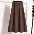 High Waist Mid Length Skirts A-Line Mini Skirt Women's Slimming Black Autumn Elastic Waist Design Solid Color Versatile Skirt.