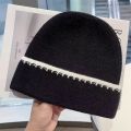 Minimally Color Blocking Striped Knitted Hats For Women Versatile In Autumn And Winter Fashionable And Trendy Warm Caps. 
