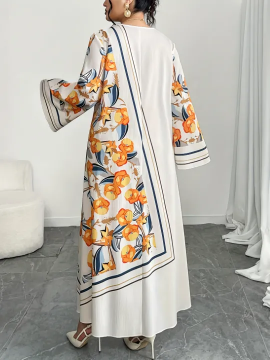 Plus%20Size%20Fashionable%20Women's%20Middle%20East%20Robe%20Dress%20Ethnic%20Print%20Loose%20Comfortable%20Vacation%20Style%20Long%20Sleeve%20V-Neck%20Gown%20-%20Image%202