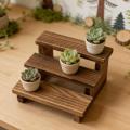 2Pcs Dollhouse Wooden Three Layer Storage Shelf Simulation Mini Garden Flower Stand Doll House Decoration Ornaments. 