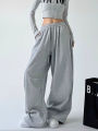 Y2K Harajuku Wide Leg Sweatpants Women Streetwear Baggy Oversize Gray Sports Pants High Waist Drawstring Casual Joggers Trousers.