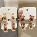 New Design Cute Flocking Plush Rabbit Stud Earrings for Women Korean Fashion Brown Animal Bear Earring Jewelry Party Girls .