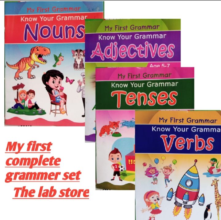 Pack of 4 grammer learning workbook set with picture for childrens-kids verb activity book -verb learning book-grammer book-English language learning book-verb activity book-