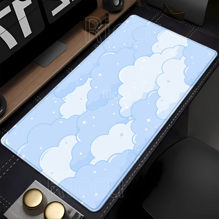 Light Blue Pink Clouds Desk Mat Kawaii Mouse Pad Cute Rubber Gaming ...