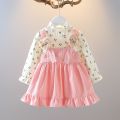 Kid Girl Long Sleeve Dress Floral Lovely Bear Corduroy Strap Style Dress Fashion Cute Photograph Outfit for Child Girl 1-6 Years. 