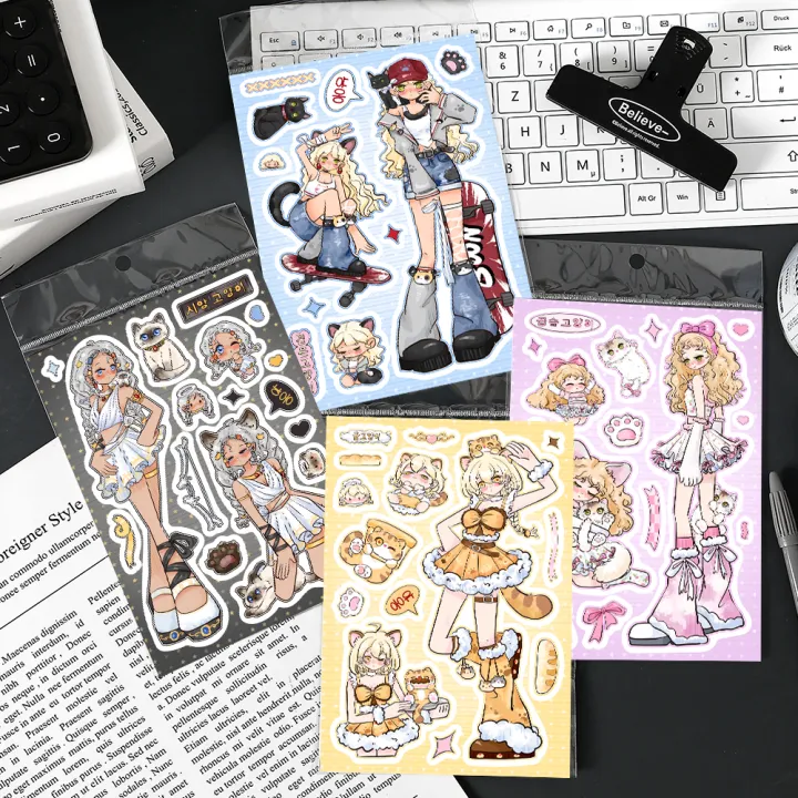 8pcs%20Korean%20Ins%20Wind%20Meow%20Star%20Guka%20Stickers%20Girl%20Style%20Cute%20Student%20Princess%20High%20Beauty%20Hand%20Book%20Notebook%20Decoration%20DIY%20-%20Image%202