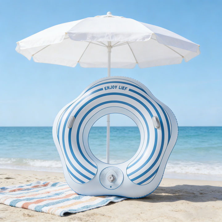 Inflatable Pool Floats Mermaid Tail Swim Ring Transparent Blue Donut Tube with Built-in Air Pump for Adults Kids Summer Beach