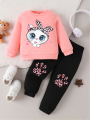 Pink Leopard Headband Cat Toddler Outfit | 2-Piece Long Sleeve Top & Pants Set for Baby Girls.