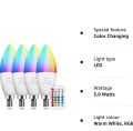 HEKEE E14 LED Candle Light Colour Changing Bulbs, 40W 450 Lumen, RGB + 2700K Warm White, 5Watt, 12 Colors, 2 Modes, Timer,(4 Pack). 